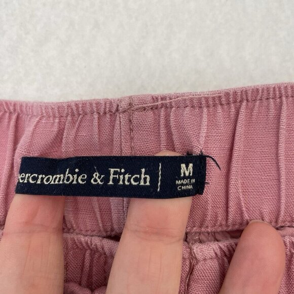 Abercrombie & Fitch Linen Blend Wide Leg Cropped Ankle Pant Pink size Medium - Picture 6 of 8